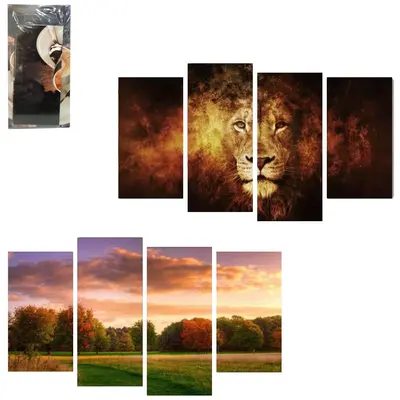QUADRO DECORATIVO 50X24 / 40X18CM DE MADEIRA ESTAMPAS SORTIDAS COM 4 PECAS