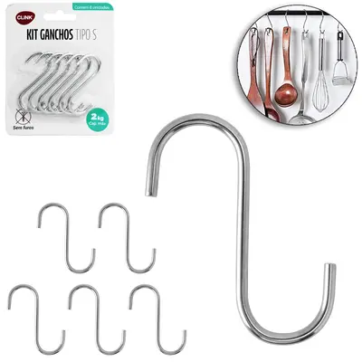GANCHO ''S'' DE METAL / ACO COM 6 PECAS 6CM