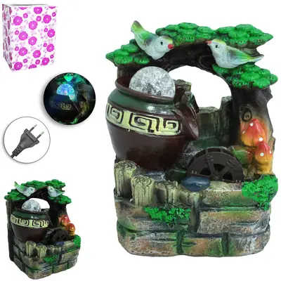 FONTE DE AGUA DECORATIVA PASSAROS QUEDA COM 4 LEDS BIVOLT 20X15X13CM