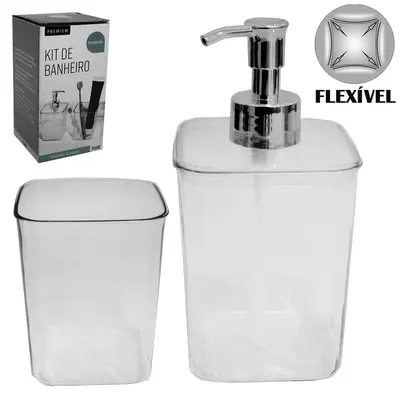 JOGO PARA BANHEIRO DE PLASTICO PET FLEXIVEL QUADRADO INOVA PREMIUM COM 2 PECAS
