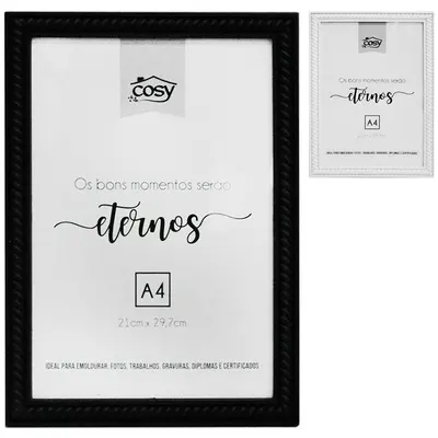 QUADRO PARA DIPLOMAS / CERTIFICADOS A4 DE PLASTICO TORCIDO PRETO / BRANCO 31X22CM