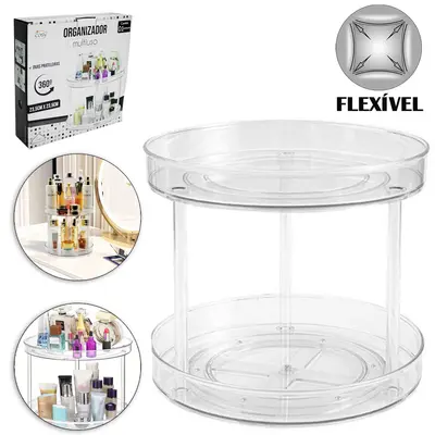 ORGANIZADOR DE PLASTICO PET FLEXIVEL 2 ANDARES COM BASE GIRATORIO 23,5X23,5CM DE Ø