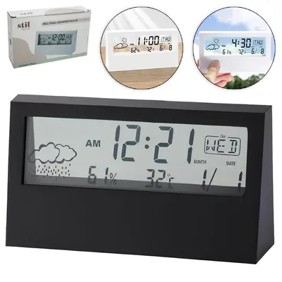 RELOGIO DE MESA / DESPERTADOR DIGITAL RETANGULAR COM TERMOMETRO + CALENDARIO STIL DECOR A PILHA 13,2X7,3X3CM
