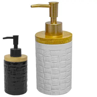 PORTA SABONETE LIQUIDO DE PORCELANA / BAMBU REDONDO PRETO / BRANCO INOVA PREMIUM 290ML