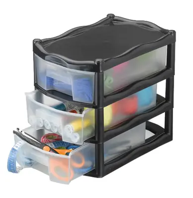 GAVETEIRO ORGANIZADOR DE PLASTICO COM 3 GAVETAS PRETO 28X18,5X25CM