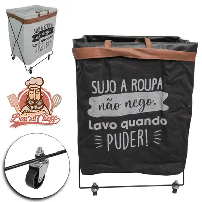 CESTO ORGANIZADOR MULTIUSO DE POLIESTER DOBRAVEL COM RODIZIO RETANGULAR 59X41,5X28,5CM