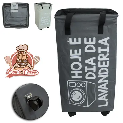 CESTO ORGANIZADOR MULTIUSO DE POLIESTER DOBRAVEL COM RODIZIO + FECHO QUADRADO 59,5X30CM