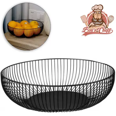 CESTA FRUTEIRA DE MESA ARAMADO REDONDA BAIXA BLACK BONS CHEFF 8X28CM DE Ø