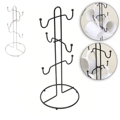 SUPORTE ORGANIZADOR ARAMADO PARA 6 CANECAS / XICARAS BLACK / CROMADO 33X14,5CM DE Ø
