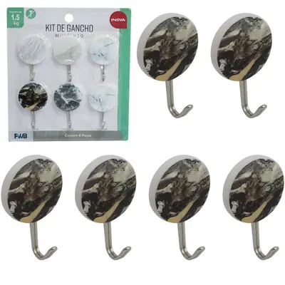 CABIDE GANCHO DE METAL MARMORE AUTOADESIVO INOVA COM 6 PECAS 5X3,2CM