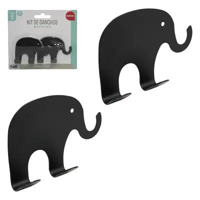 CABIDE GANCHO DE METAL ELEFANTE COM 2 GANCHOS DUPLO AUTOADESIVO INOVA PRETO COM 2 PECAS 7,5X5,8X2CM
