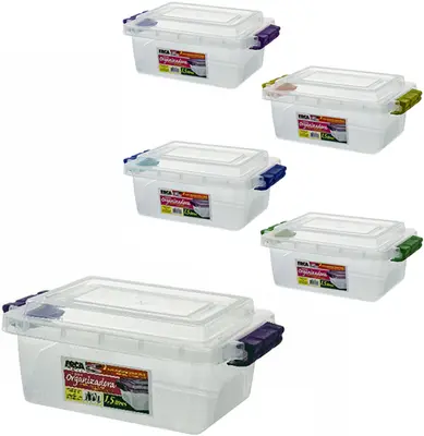 CAIXA ORGANIZADOR CONTAINER DE PLASTICO RETANGULAR COM TRAVA COLORS 1,5L 9,5X23CM