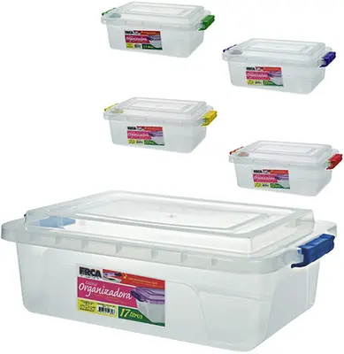 CAIXA ORGANIZADOR CONTAINER DE PLASTICO RETANGULAR COM TRAVA COLORS 17L 16X52CM