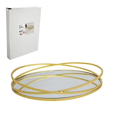 BANDEJA ARAMADO COM ESPELHO OVAL DECORATIVA METALIZADO DOURADO DECOR 31,8X22,5X4,7CM