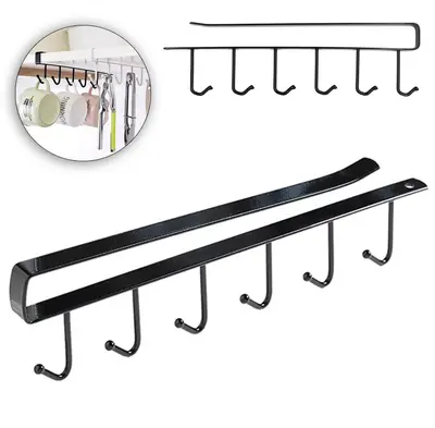 CABIDE SUPORTE ORGANIZADOR ARAMADO PARA PRATELEIRA COM 6 GANCHOS BLACK 26,5X7,5X1,5CM