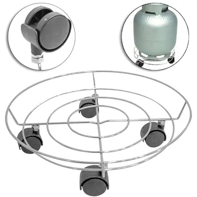 SUPORTE CARRINHO ARAMADO CROMADO PARA BOTIJAO E VASO COM 4 RODIZIOS 10,5X33,5CM DE Ø