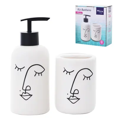 JOGO PARA BANHEIRO DE PORCELANA REDONDO FACES COM 2 PECAS 320ML