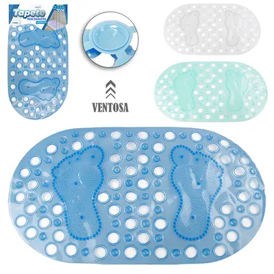 TAPETE DE PISO DE PVC OVAL PARA BANHEIRO ANTIDERRAPANTE COM VENTOSA CLEAN TECH 67X36CM
