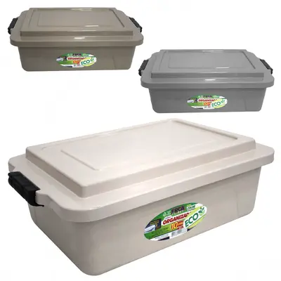 CAIXA ORGANIZADOR CONTAINER DE PLASTICO RETANGULAR COLOR ECO COM TAMPA + TRAVA E ALCA 10L 43X29X14,5CM