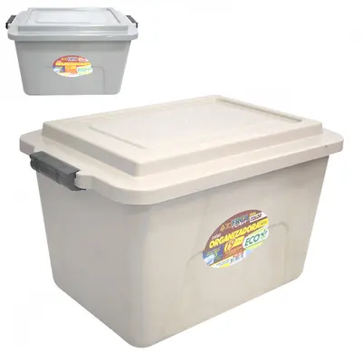 CAIXA ORGANIZADOR CONTAINER DE PLASTICO RETANGULAR ALTA COLOR ECO COM TAMPA + TRAVA E ALCA 19L 43X29X25CM