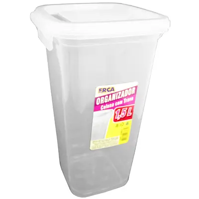 ORGANIZADOR DE PLASTICO QUADRADO COLUNA COM TAMPA + TRAVA 1,5L 21X13CM