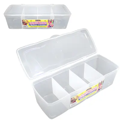 ORGANIZADOR DE PLASTICO MULTIUSO COM 4 DIVISORIAS + TAMPA 26X11X7,5CM