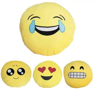 ALMOFADA CHEIA DE PELUCIA REDONDA EMOTICONS 35CM DE Ø