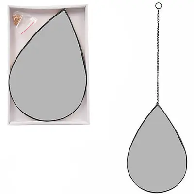 ESPELHO DE PENDURAR EMOLDURADO GOTA DECORATIVO + ALCA CORRENTE BLACK 29X19CM