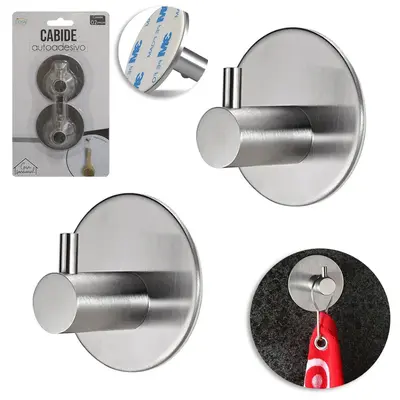 CABIDE GANCHO DE INOX REDONDO AUTOADESIVO COM 2 PECAS 3X5CM DE Ø