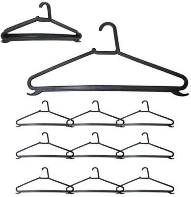 CABIDE ROUPA DE PLASTICO CHATO PRETO PEROLA COM 10 PECAS 39X19CM 4MM