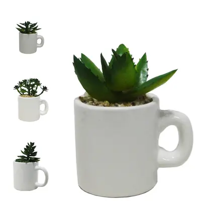 FLOR PERMANENTE SUCULENTA COM VASO DE PORCELANA CANECA 10X5,5CM
