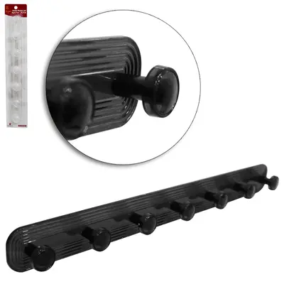 CABIDE GANCHO DE PLASTICO OVAL COM 7 GANCHOS AUTOADESIVO PRETO / TRANSPARENTE 39,5X4X2,5CM