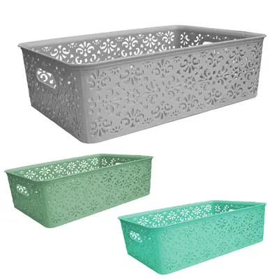 CESTO ORGANIZADOR DE PLASTICO RETANGULAR VAZADO COM ALCA ORIENTAL COLOR 7L 34,5X23,5X10CM