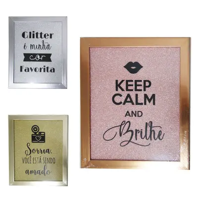 QUADRO DECORATIVO 25,5X20,8CM COM MOLDURA DE PLASTICO METALIZADO FRASES