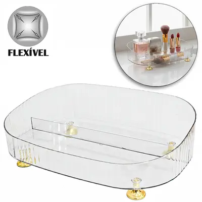 ORGANIZADOR DE PLASTICO PET FLEXIVEL OVAL COM 2 DIVISORIAS MULTIUSO 27X18X8,5CM