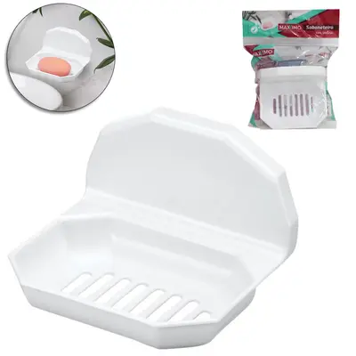 SABONETEIRA DE PAREDE DE PLASTICO PS BRANCO COM VENTOSA 12X10X8CM