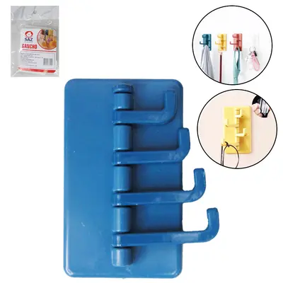 CABIDE GANCHO DE PLASTICO RETANGULAR QUADRUPLO MODULAVEL AUTOADESIVO 9,5X5,5CM