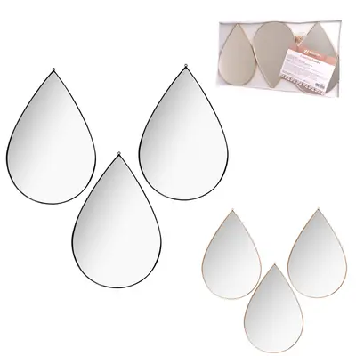 ESPELHO DE PENDURAR EMOLDURADO GOTA DECORATIVO + ALCA CORRENTE BLACK / METALIZADO DOURADO COM 3 PECAS 29X19CM