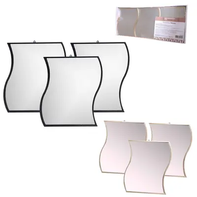 ESPELHO DE PENDURAR EMOLDURADO WAVE DECORATIVO + ALCA CORRENTE BLACK / METALIZADO DOURADO COM 3 PECAS 22X16CM