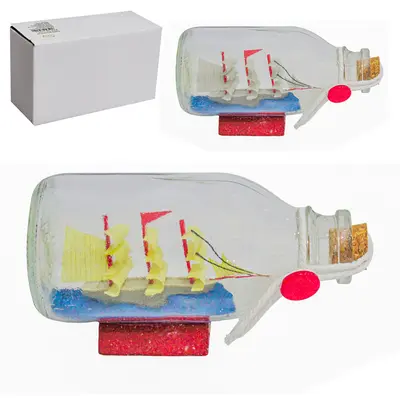 ENFEITE NAVIO/BARCO NA GARRAFA DE VIDRO 100ML 11X6,5CM