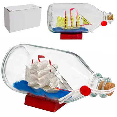 ENFEITE NAVIO/BARCO NA GARRAFA DE VIDRO 250ML 14X7,5CM