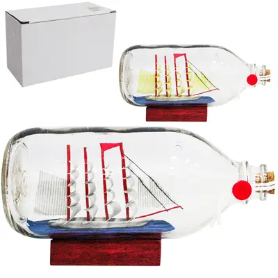 ENFEITE NAVIO/BARCO NA GARRAFA DE VIDRO 500ML 18X9CM