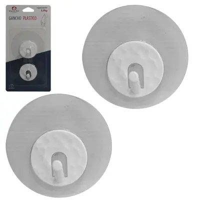 CABIDE GANCHO DE PLASTICO REDONDO AUTOADESIVO TRANSPARENTE COM 2 PECAS 2X6,5CM DE Ø