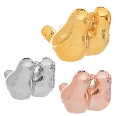 ENFEITE PASSARO CASAL BEIJO DE PORCELANA METALIZADO 8,5X7,5X7CM