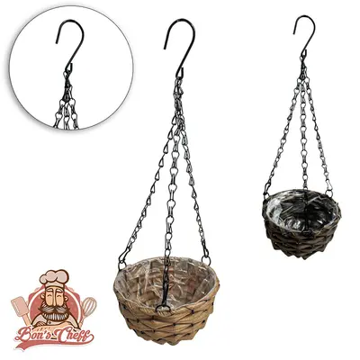 CESTO SUSPENSO / CACHEPOT ARAMADO TIPO VIME FORRADO COM CORRENTE 43X15X9CM