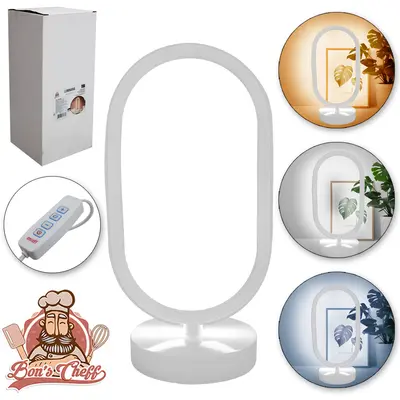 ABAJUR LUMINARIA COM DIMMER LED 3 CORES OVAL COM BASE BRANCO USB 30,5X10CM