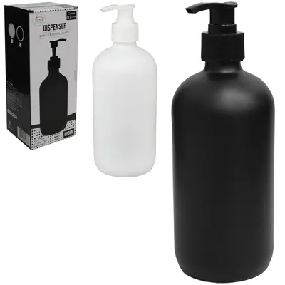 PORTA SABONETE LIQUIDO DE VIDRO REDONDO PRETO / BRANCO 500ML