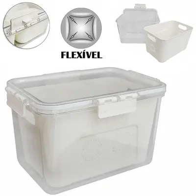 POTE ORGANIZADOR DE GELADEIRA DE PLASTICO PET FLEXIVEL RETANGULAR COM CESTO ESCORREDOR + TAMPA E TRAVA 3500ML