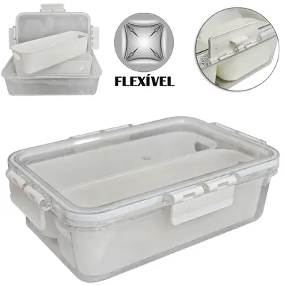 POTE ORGANIZADOR DE GELADEIRA DE PLASTICO PET FLEXIVEL RETANGULAR COM 2 CESTOS ESCORREDOR + TAMPA E TRAVA 1500ML