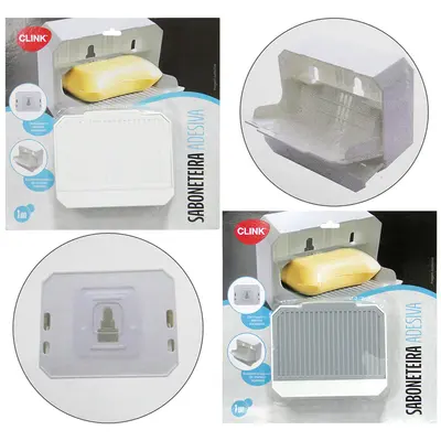 SABONETEIRA DE PAREDE DE PLASTICO COM AUTOADESIVO COLORS 12X9,8X4,5CM NA CARTELA